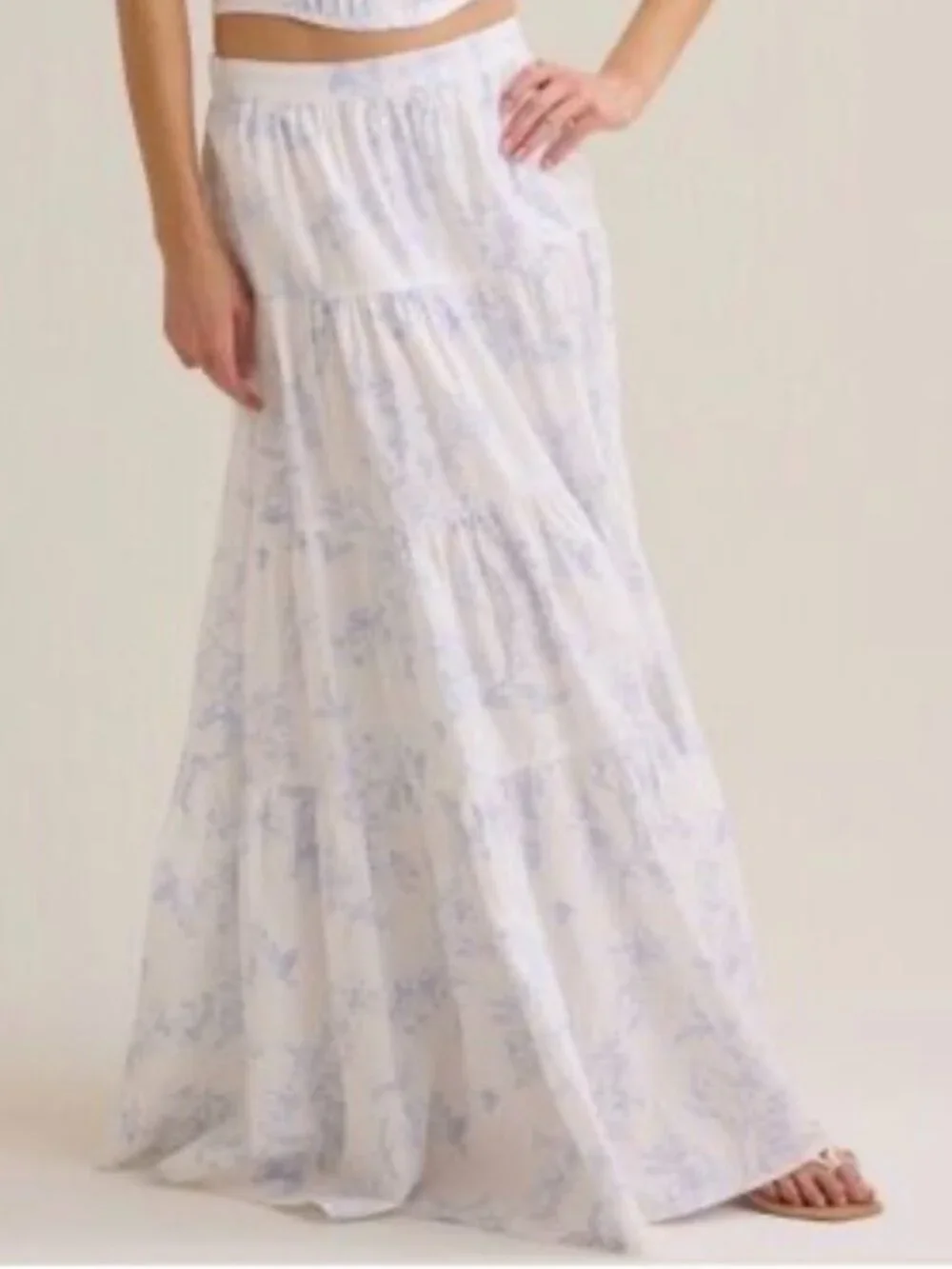 Altar'd State White Maxi Skirt with Light Blue Floral Print